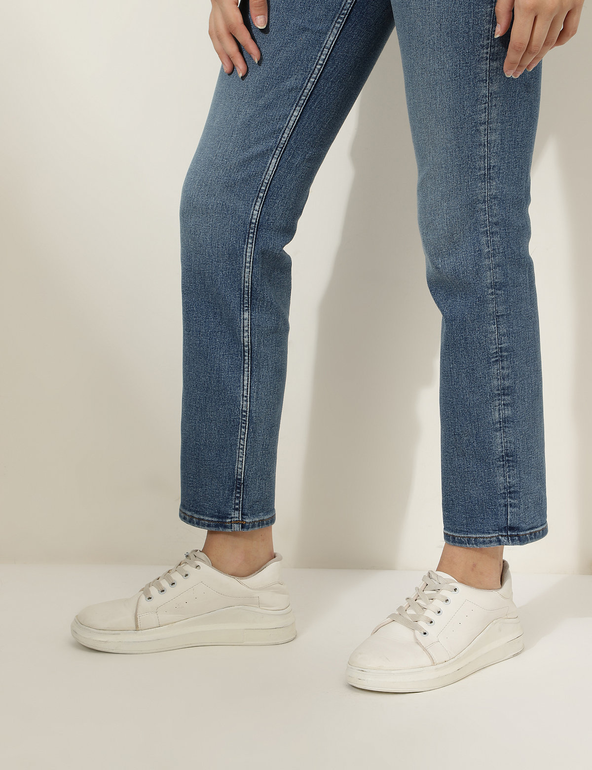 Straight Fit Cotton Blend Jeans