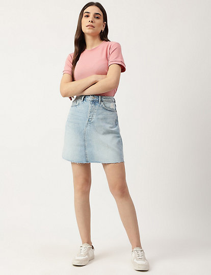 Pure Cotton Plain Regular Fit Denim Skirt