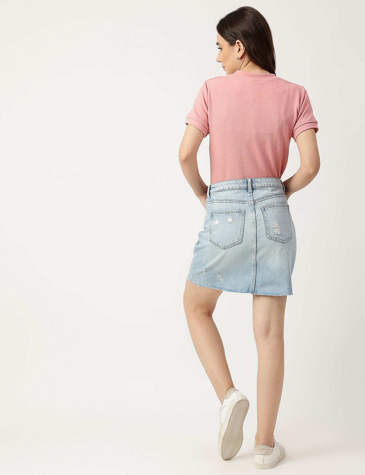 Pure Cotton Plain Regular Fit Denim Skirt
