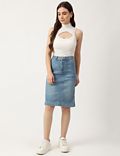 Cotton Mix Plain Denim Mini Skirt
