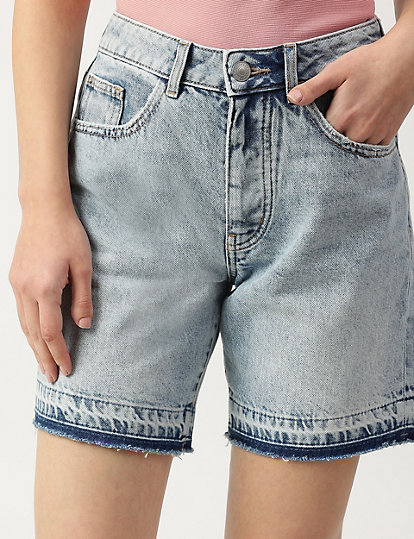 Pure Cotton Plain Regular Fit Denim Shorts