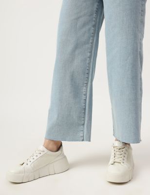 Cotton Mix Plain Wide Leg Jeans