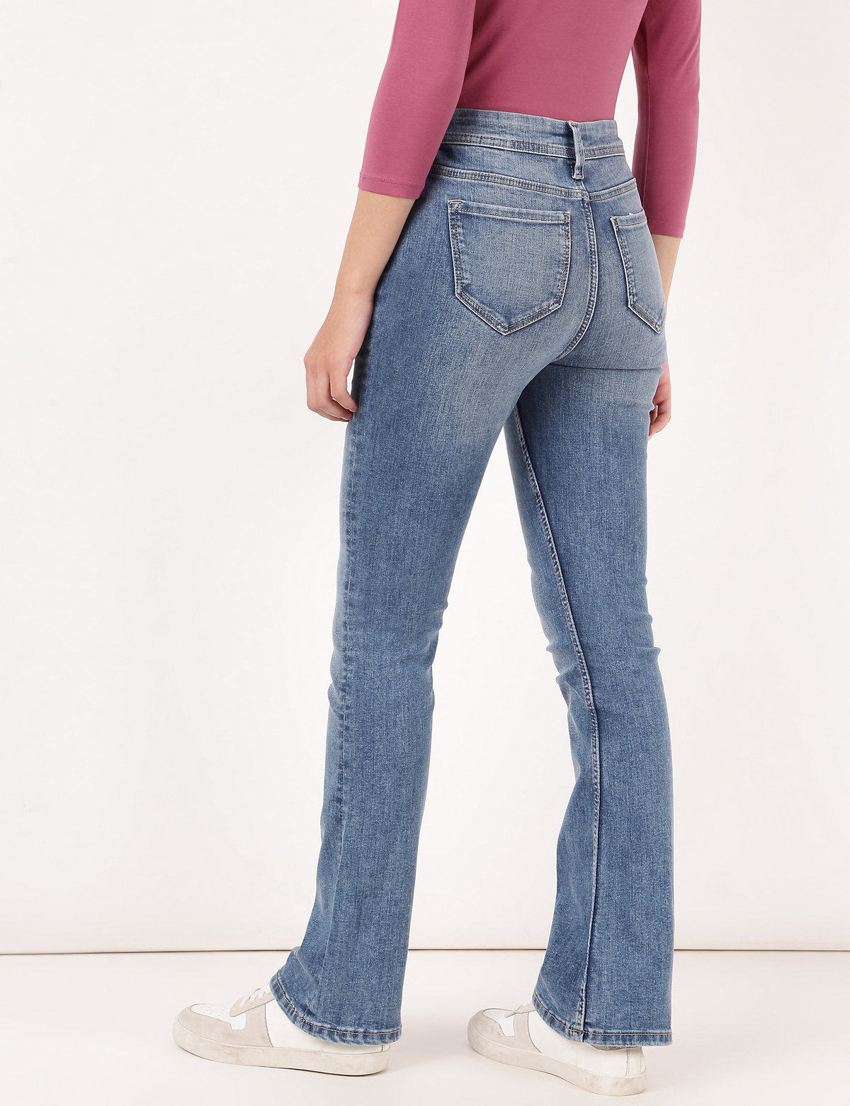 Cotton Mix Plain Slim Flared Jeans