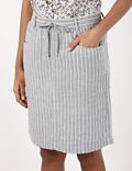 Stripe Knee Length Linen Viscose Skirt