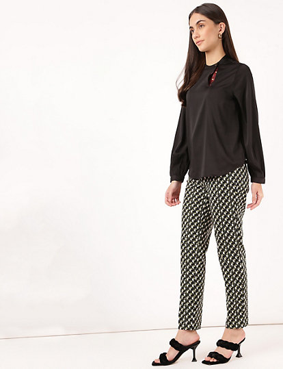 Cotton Mix Printed Slim Fit Trousers