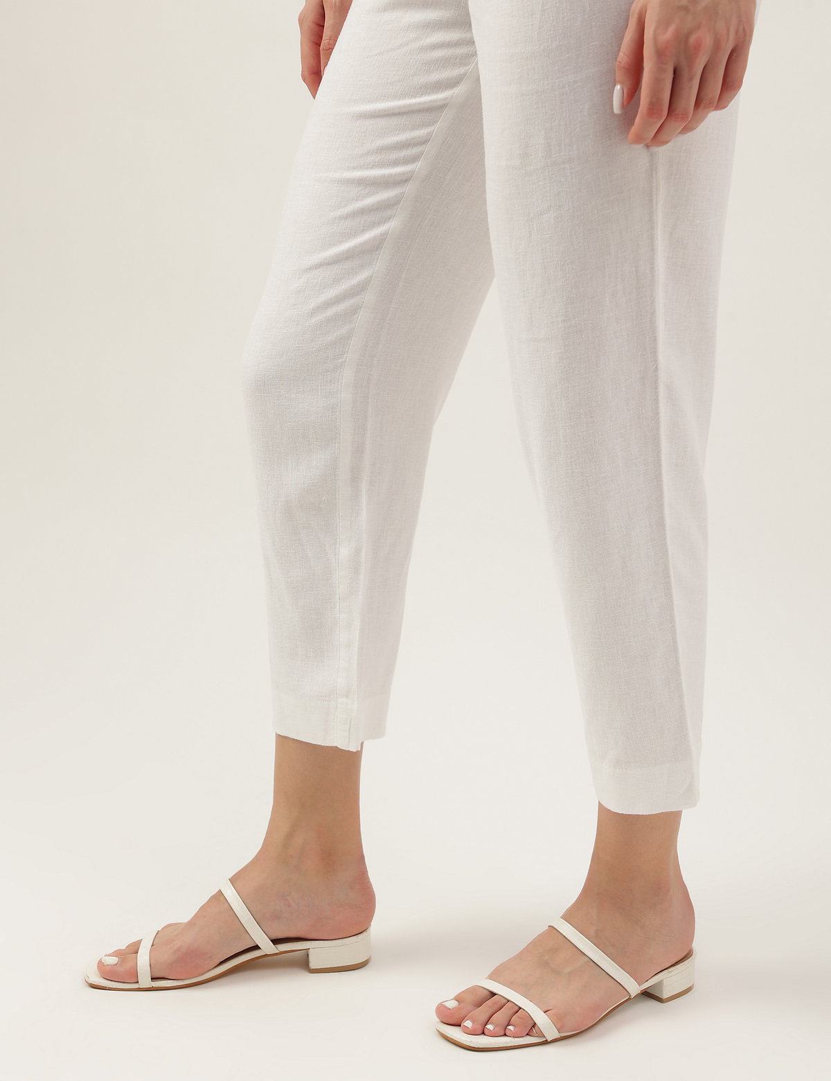 Linen Mix Plain Comfort Fit Trousers
