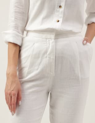 Linen Blend Plain Hook and Eye Trouser