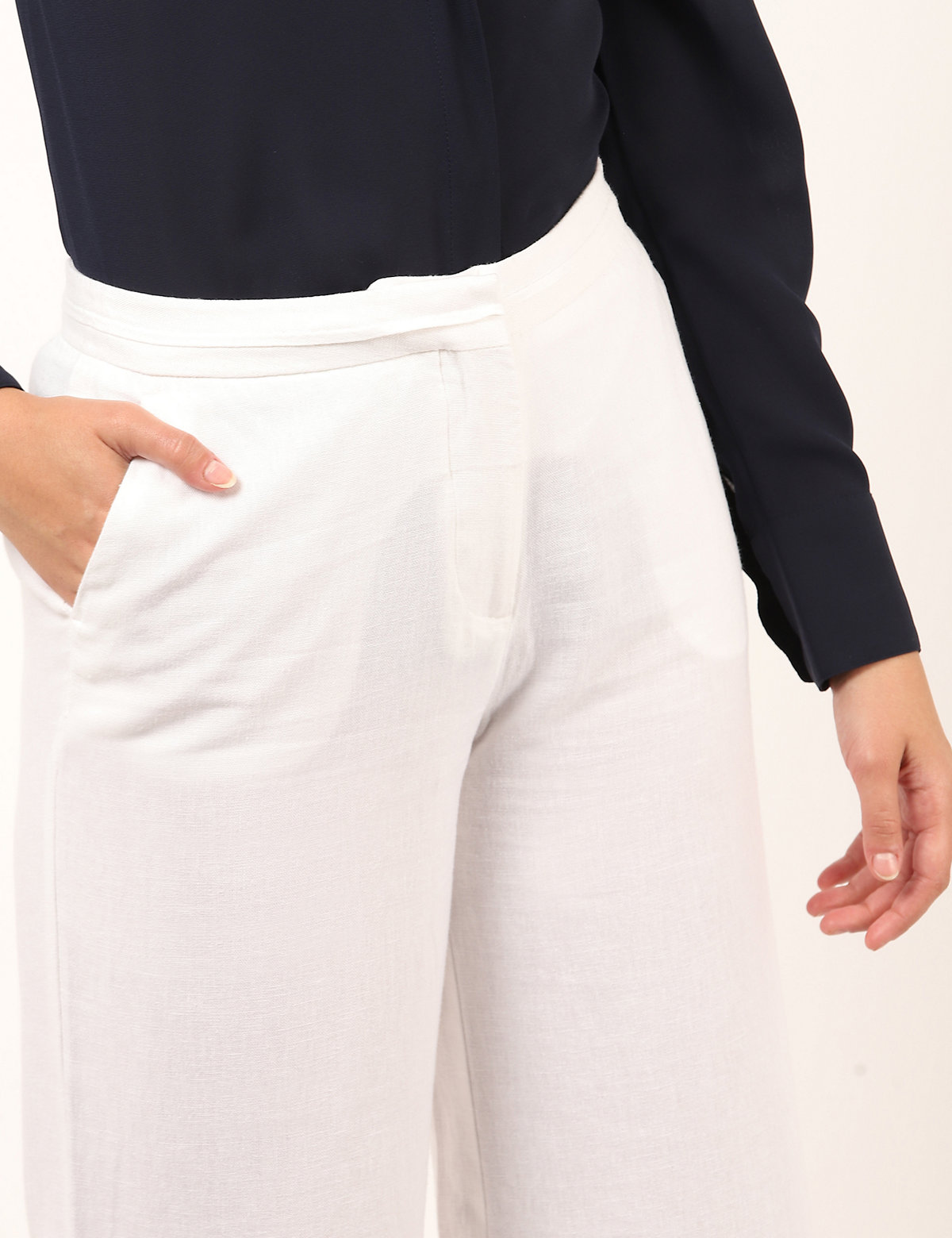 Linen Mix Plain Cropped Fit Trouser