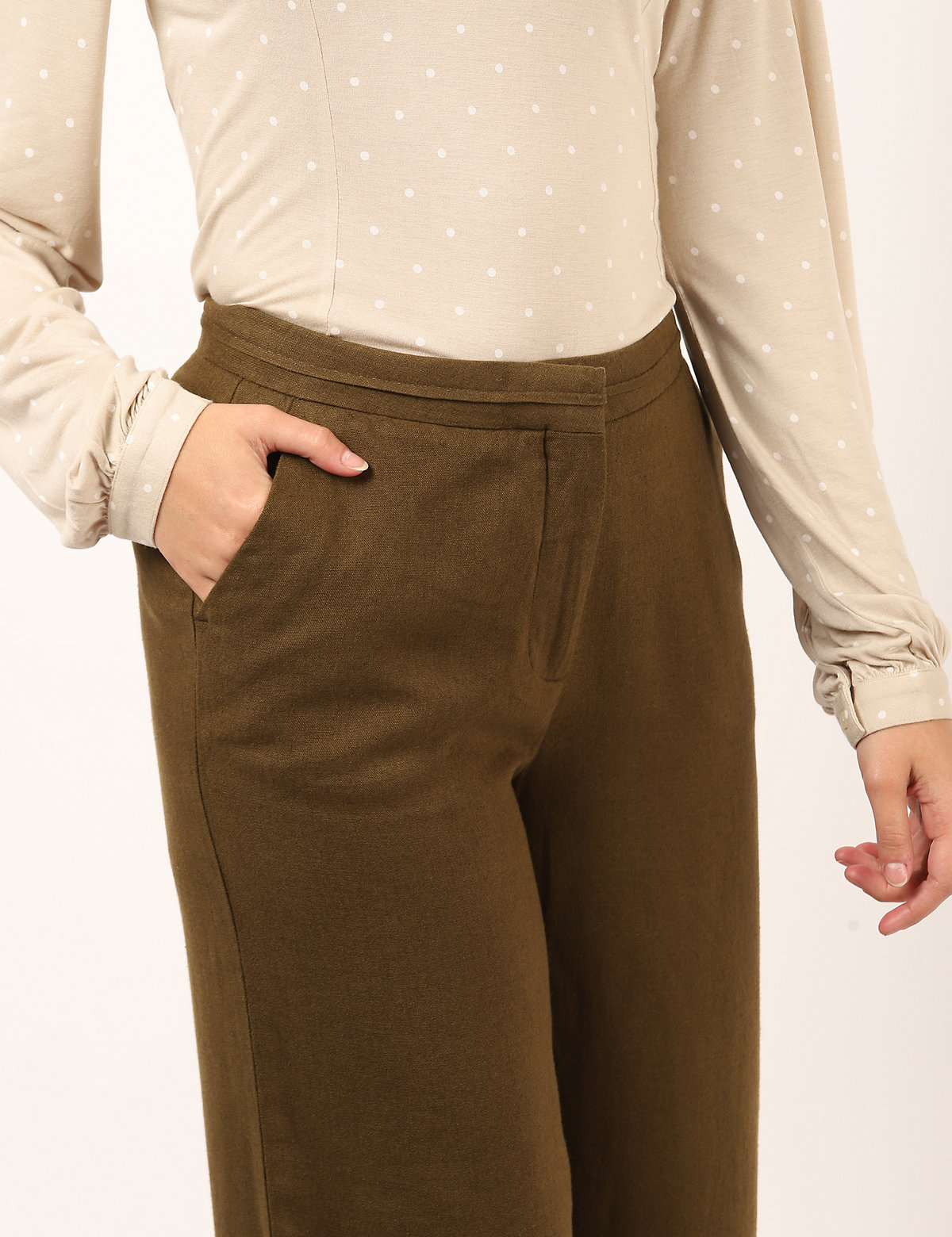 Linen Mix Plain Cropped Fit Trouser