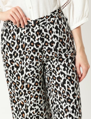 Linen Mix Animal Print Relaxed Fit Trouser