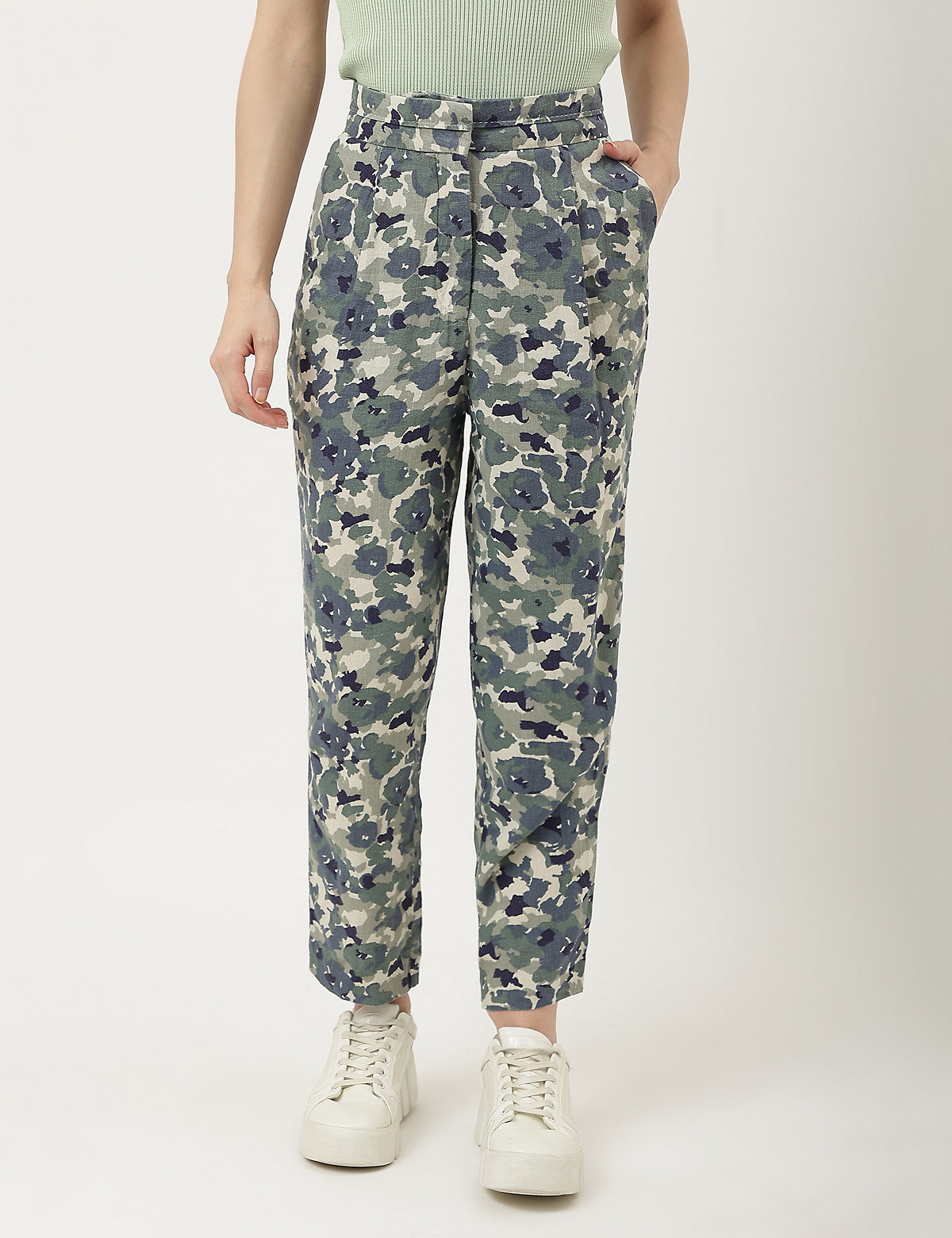 Linen Mix Printed Straight Fit Trouser