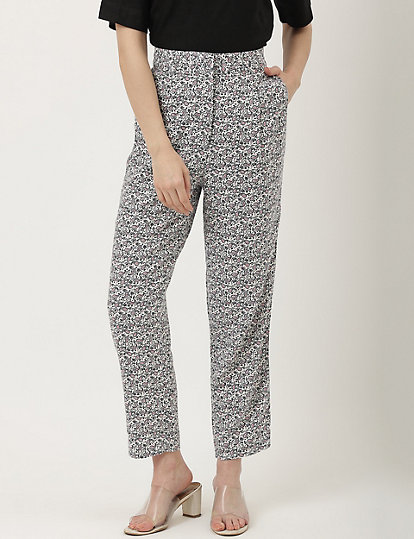 Linen Mix Printed Tapered Fit Trouser