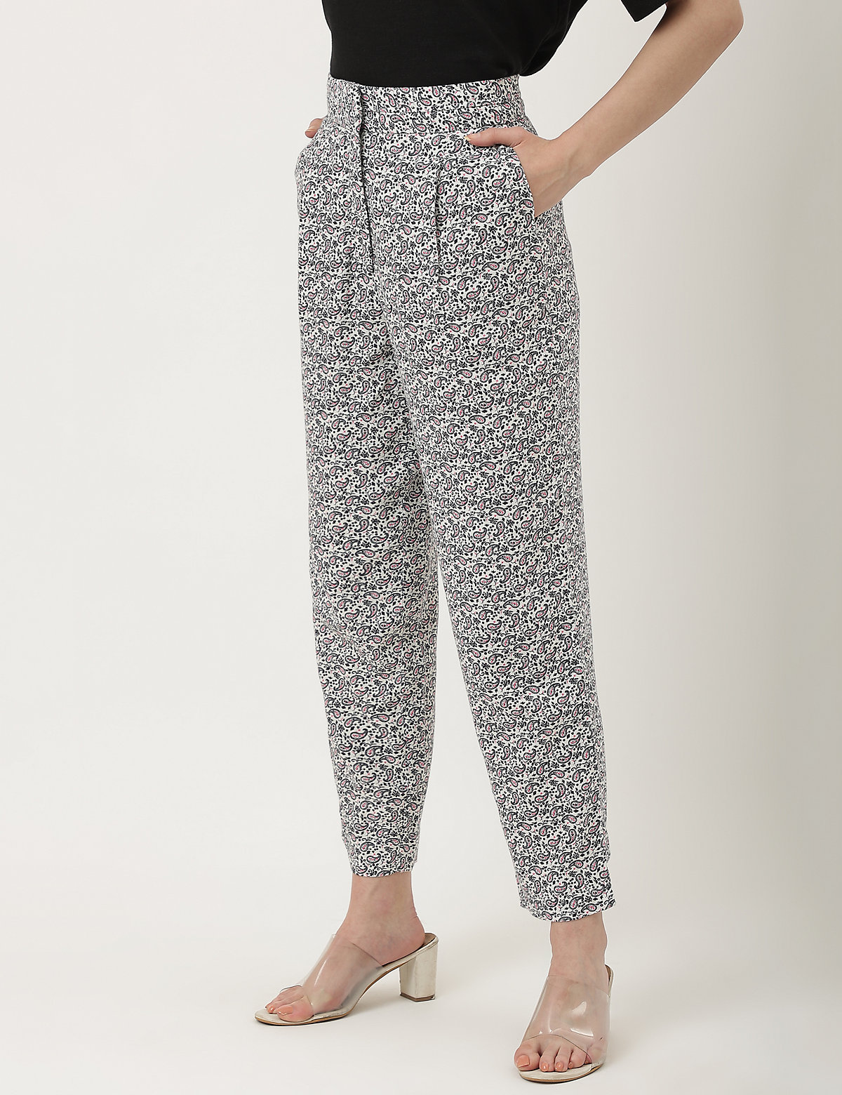 Linen Mix Printed Tapered Fit Trouser