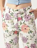 Cotton Mix Floral Print Slim Fit Trousers
