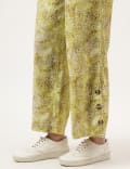 Linen Rich Printed Wide Leg Buttoned Pants