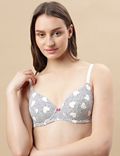 Printed Cotton Mix Padded Demi Cup Bra