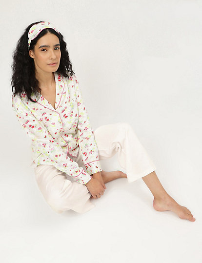 Floral Print Notched Lapel Sleepwear Top