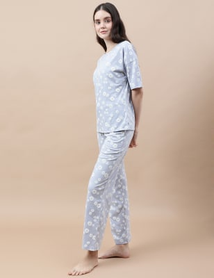 Cotton Mix Crew Neck TShirt & Pyjama Set