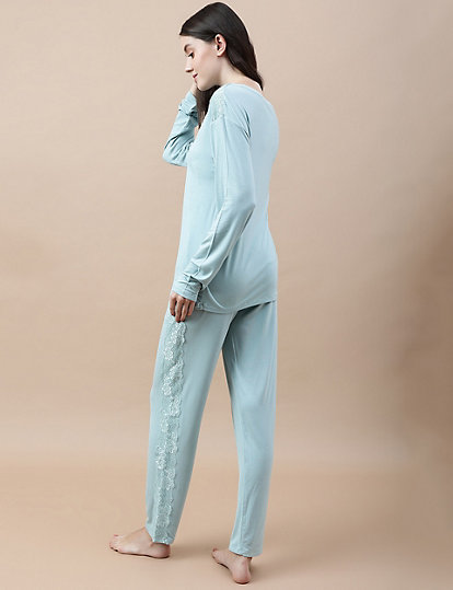 Viscose Mix Lace Relaxed Fit Pyjama Set