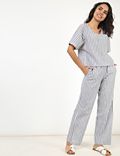 2 Pack Flax Linen Mix Striped Regular Fit Pyjama Set