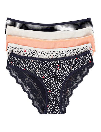 5 Pack Cotton Mix Printed Skinny Knickers