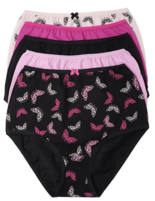 

Womens 5pk Cotton Lycra™ Butterfly Full Briefs - Black Mix, Black Mix