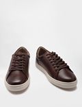 Pure Leather Plain Lace-up Sneakers