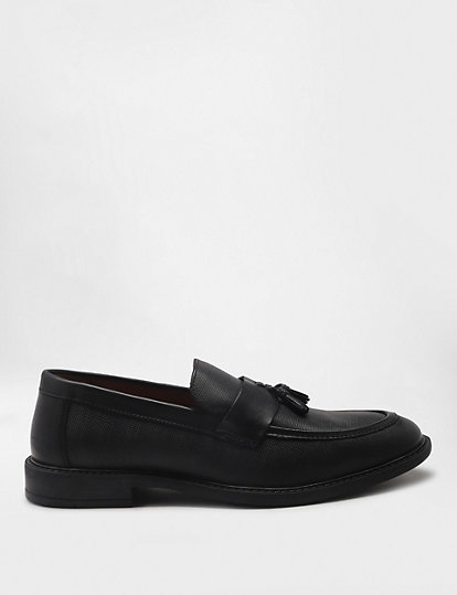 Pure Leather Plain Slip-on Loafers