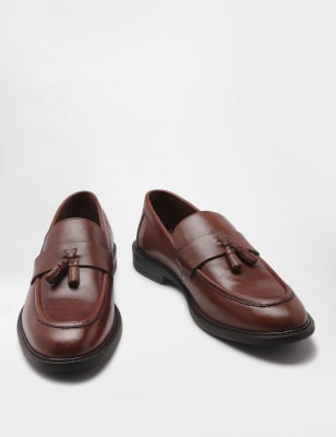 Pure Leather Plain Slip-on Loafers