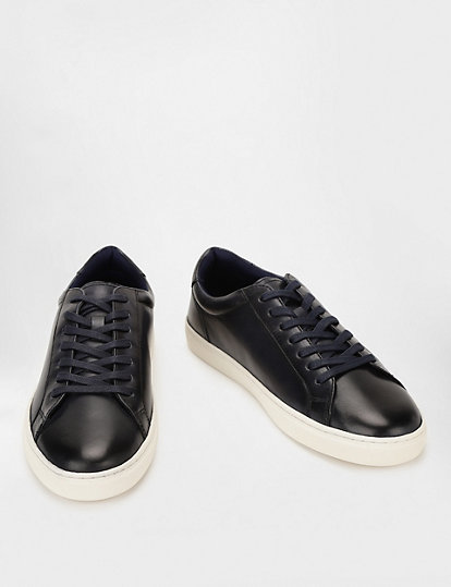 Pure Leather Plain Lace Up Sneakers