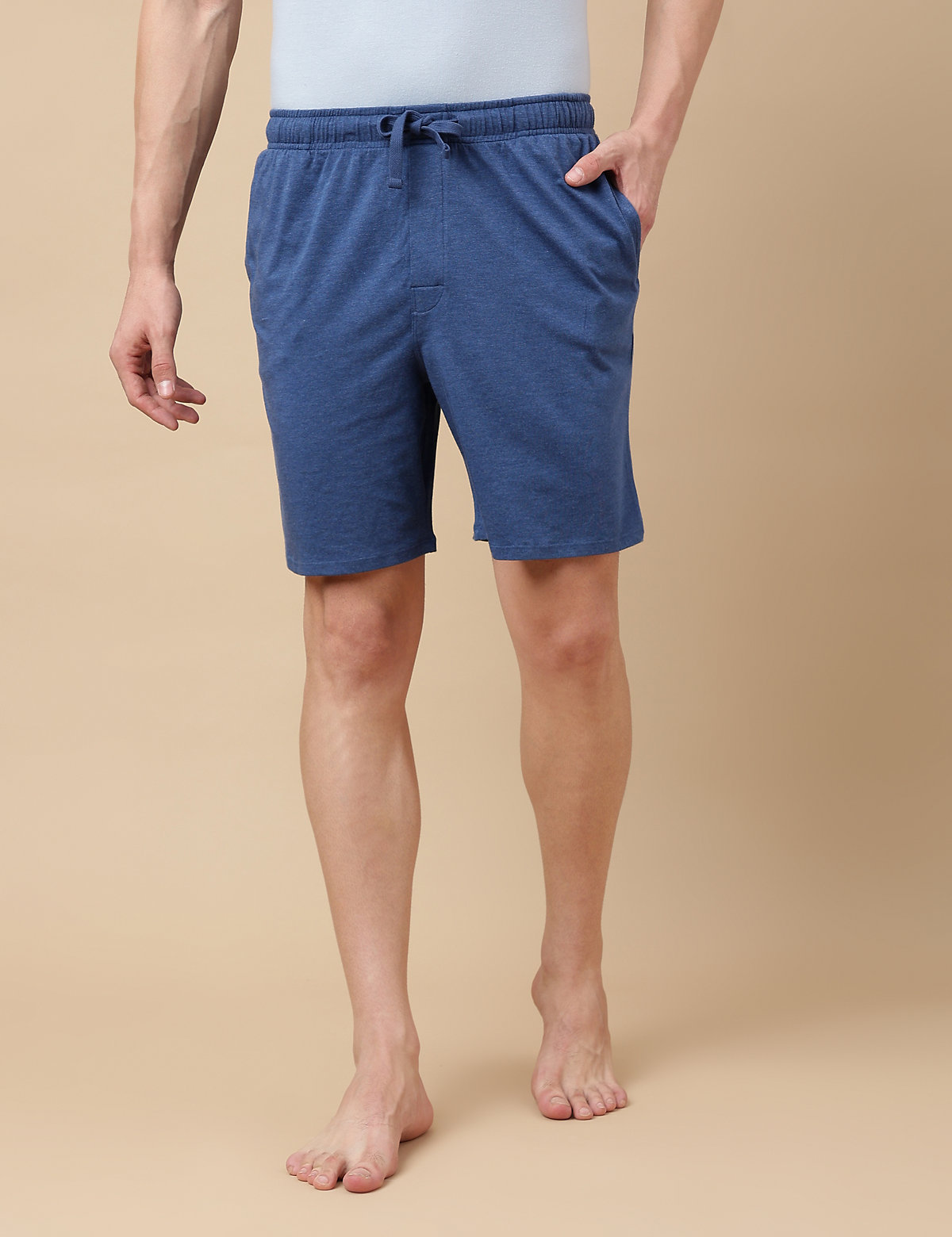 Cotton-Blend Solid Elasticated Shorts