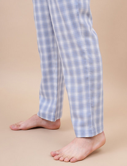 Cotton Mix Check Relaxed Fit Pants