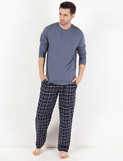 Pure Cotton Henley Neck Pyjama Set