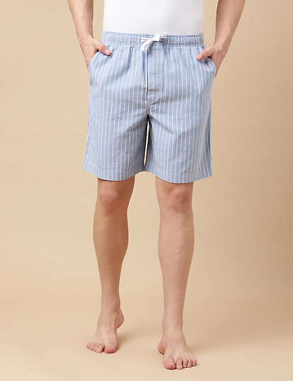 Cotton Blend Striped Shorts