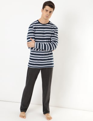 Pure Cotton Striped Crew Neck Pyjama Set