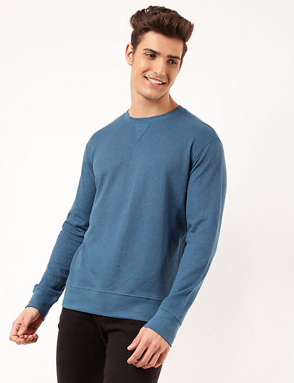 Cotton Mix Textured Crew Neck Sweatshirt