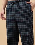 Set of 2 Pure Cotton Full Sleeve T-Shirt with Checked Drawstring Pajamas