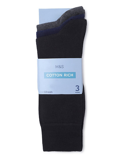 3 Pair Cotton Mix Plain Skinny Fit Socks