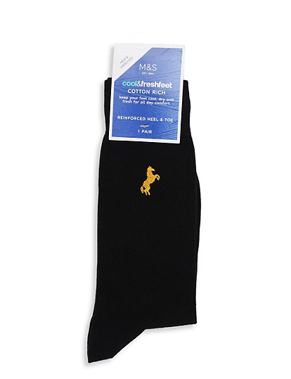 1Pk Gold Horse Emb Socks