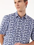 Cotton Mix Tropical Spread Collar Shirt