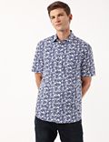 Cotton Mix Tropical Spread Collar Shirt