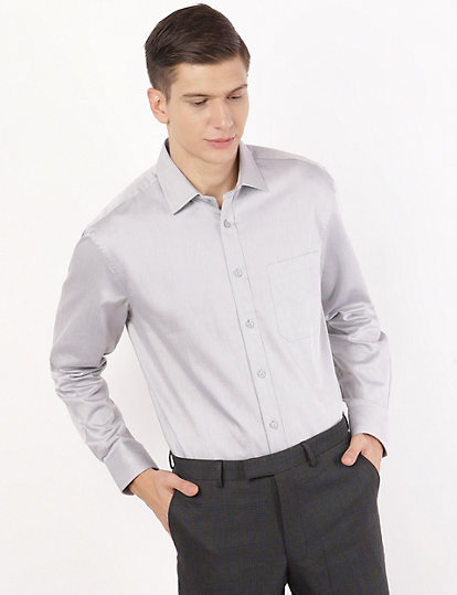 Pure Cotton Plain Spread Collar Shirt