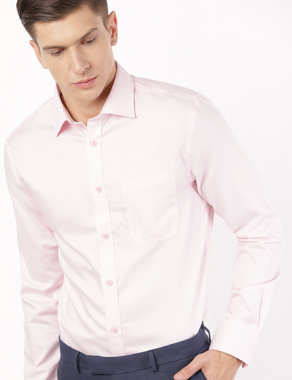 Pure Cotton Checks Spread Collar Shirt