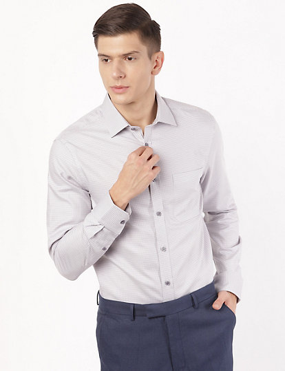 Pure Cotton Checks Spread Collar Shirt