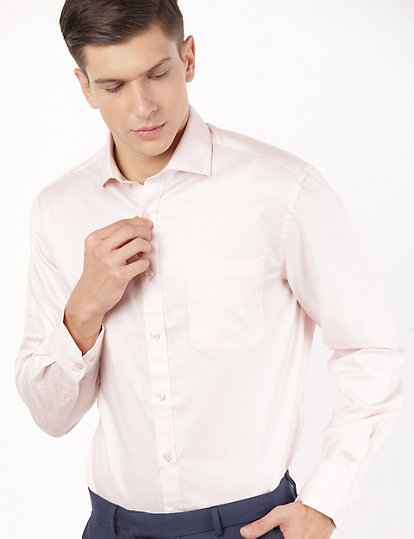 Pure Cotton Self Design Cut Away Collar Shirt