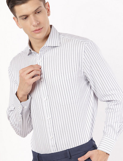 Pure Cotton Stripes Cut Away Collar Shirt