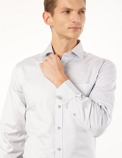 Pure Cotton Dobby Spread Collar Shirt