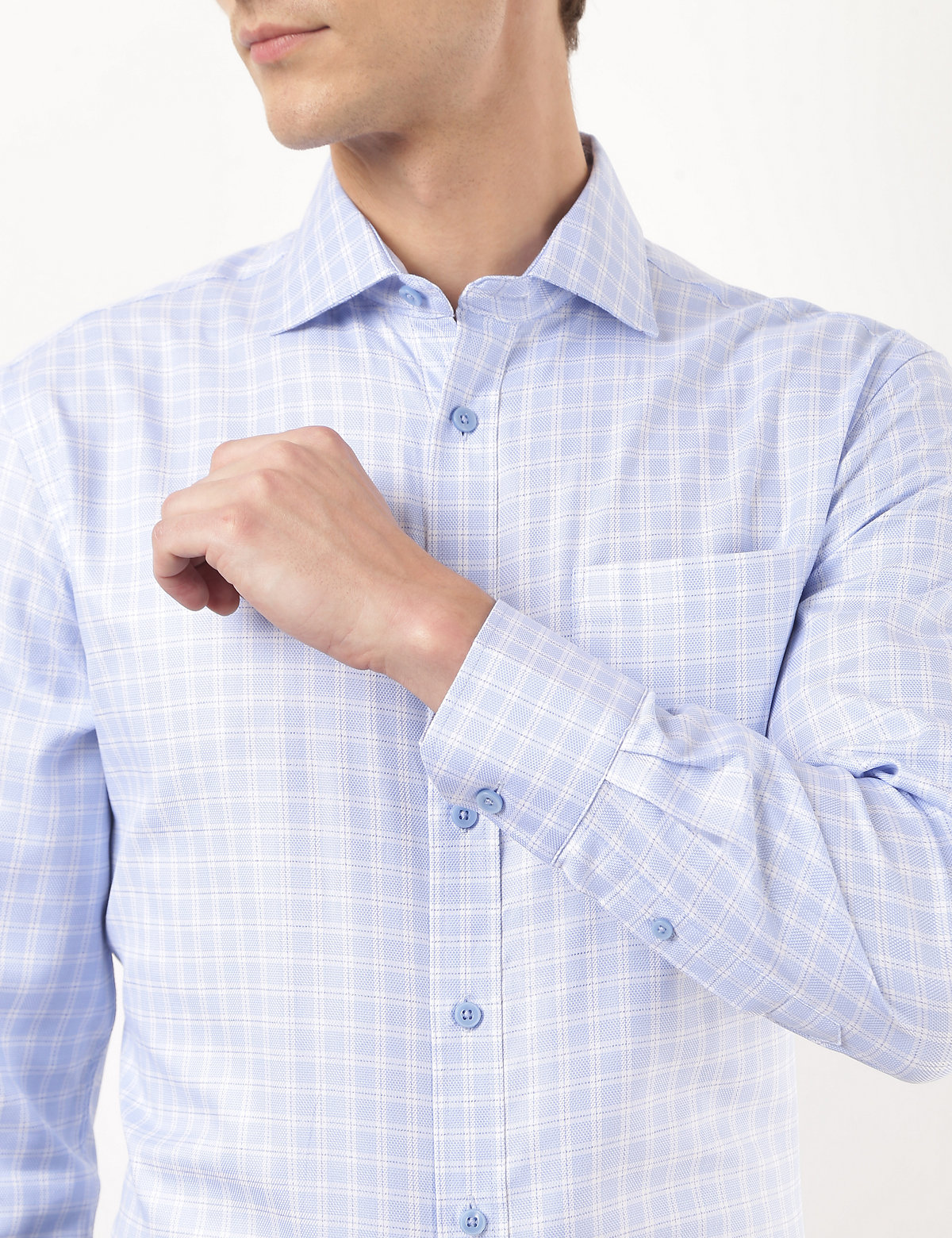 Pure Cotton Checked Spread Collar Shirt