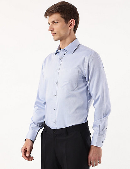 Pure Cotton Geometric Spread Collar Shirt