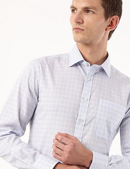 Pure Cotton Checked Spread Collar Shirt